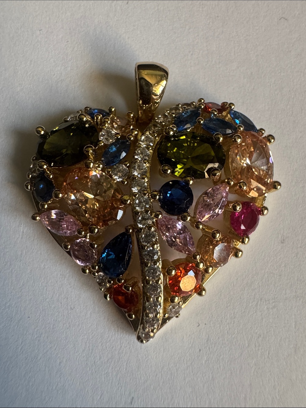 Vintage Fifth Avenue Collection Gemstone Heart Pendant Gold Tone FAC Circa 2000